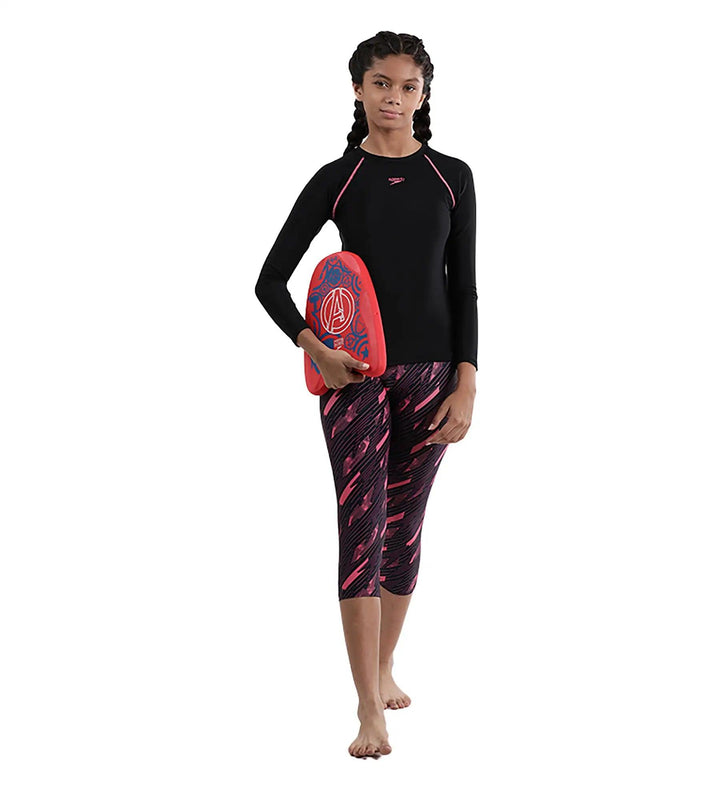 Girl's Endurance Hyperboom Printed Capri - Truenavy  &  Electricpink_6