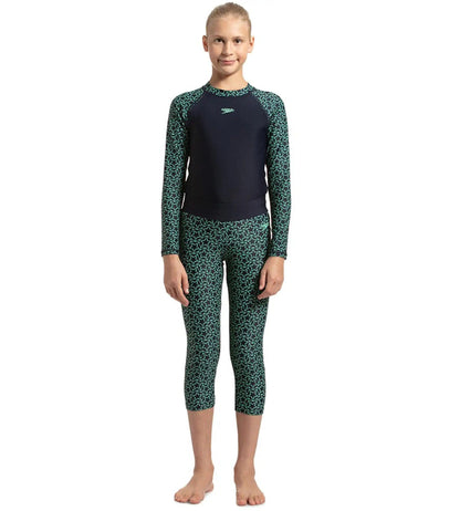 Girl's Endurance 10 Boomstar Printed Active Capri - True Navy & Green Glow_5