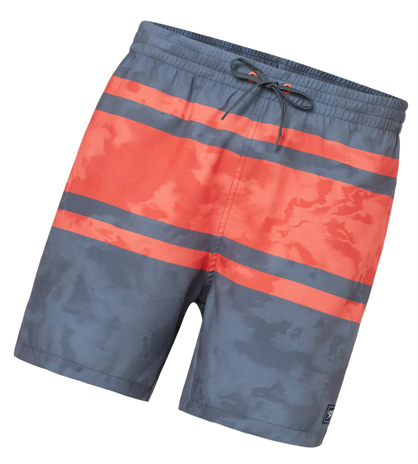 Men's 4 Way Comfort Stretch Essential Printed Watershorts With Side Pockets - Grey Lead & Tropical Coral