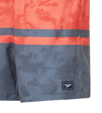Men's 4 Way Comfort Stretch Essential Printed Watershorts With Side Pockets - Grey Lead & Tropical Coral