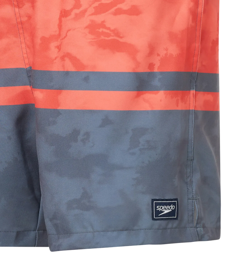 Men's 4 Way Comfort Stretch Essential Printed Watershorts With Side Pockets - Grey Lead & Tropical Coral