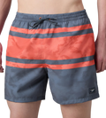 Men's 4 Way Comfort Stretch Essential Printed Watershorts With Side Pockets - Grey Lead & Tropical Coral