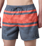 Men's 4 Way Comfort Stretch Essential Printed Watershorts With Side Pockets - Grey Lead & Tropical Coral