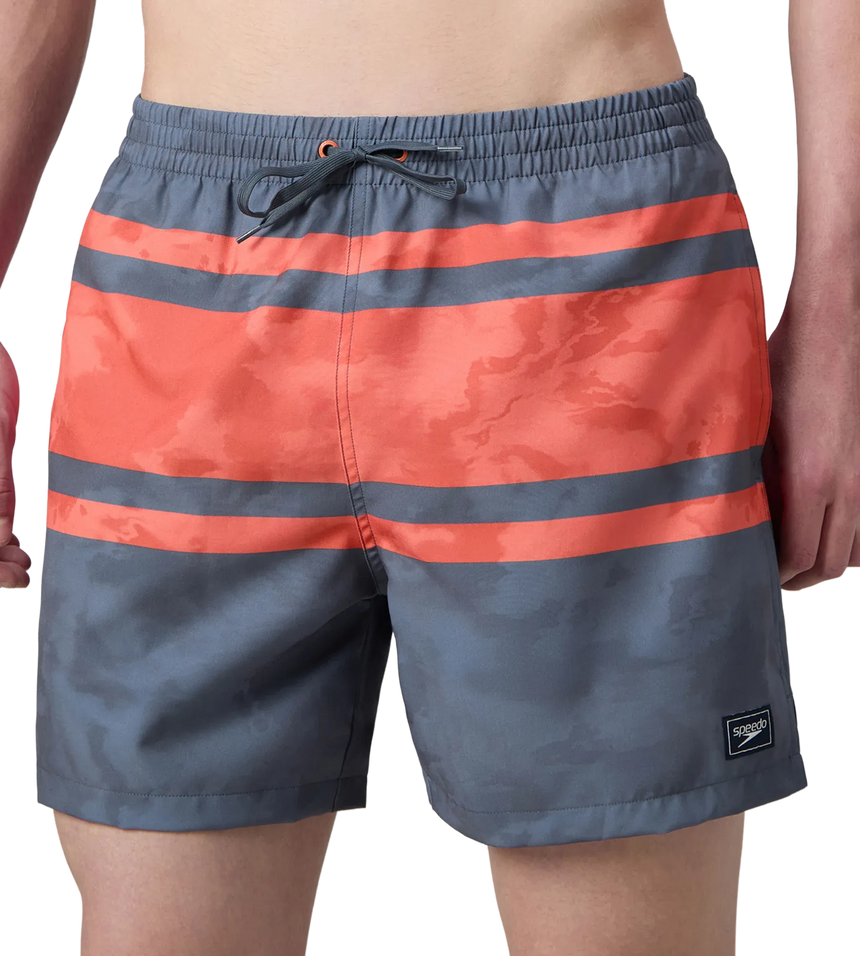 Men's 4 Way Comfort Stretch Essential Printed Watershorts With Side Pockets - Grey Lead & Tropical Coral