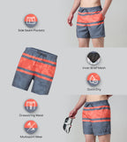 Men's 4 Way Comfort Stretch Essential Printed Watershorts With Side Pockets - Grey Lead & Tropical Coral