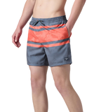 Men's 4 Way Comfort Stretch Essential Printed Watershorts With Side Pockets - Grey Lead & Tropical Coral