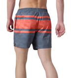 Men's 4 Way Comfort Stretch Essential Printed Watershorts With Side Pockets - Grey Lead & Tropical Coral