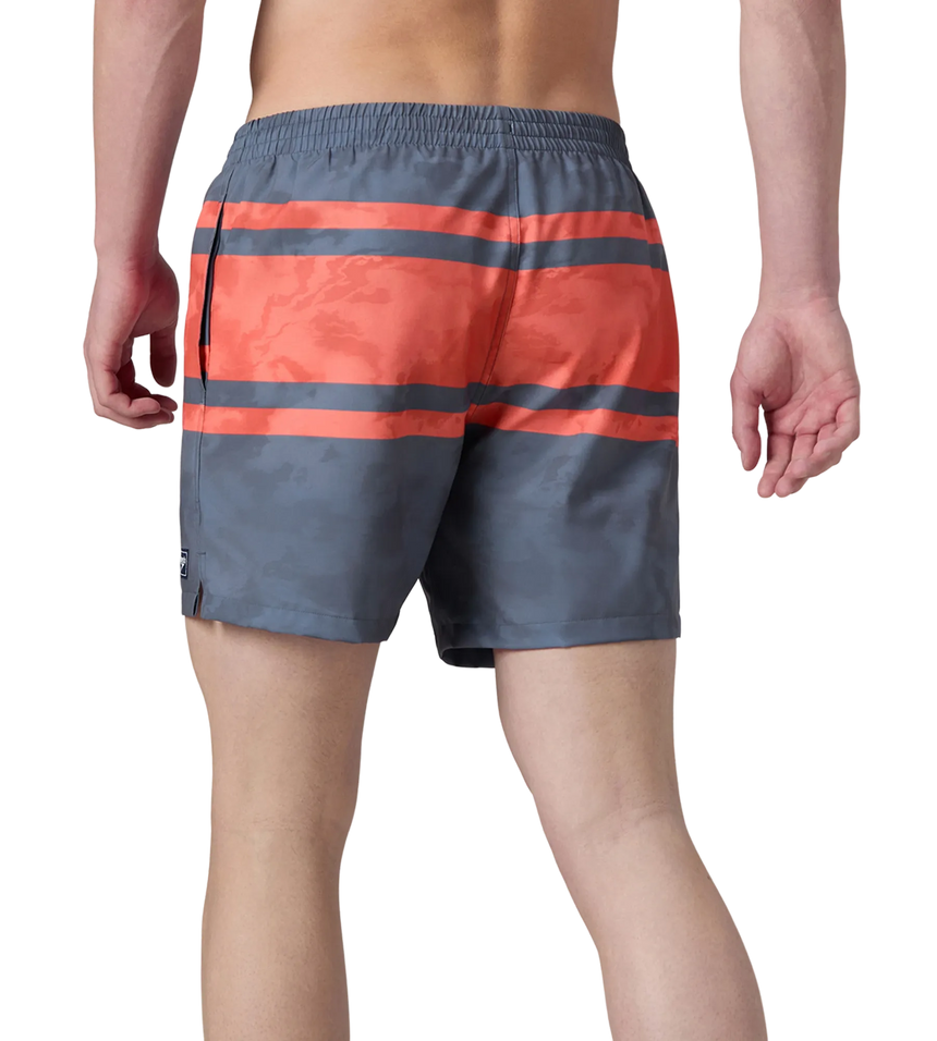 Men's 4 Way Comfort Stretch Essential Printed Watershorts With Side Pockets - Grey Lead & Tropical Coral