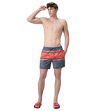 Men's 4 Way Comfort Stretch Essential Printed Watershorts With Side Pockets - Grey Lead & Tropical Coral