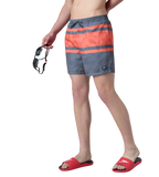 Men's 4 Way Comfort Stretch Essential Printed Watershorts With Side Pockets - Grey Lead & Tropical Coral