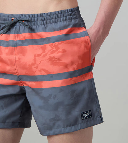 Men's 4 Way Comfort Stretch Essential Printed Watershorts With Side Pockets - Grey Lead & Tropical Coral