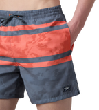 Men's 4 Way Comfort Stretch Essential Printed Watershorts With Side Pockets - Grey Lead & Tropical Coral