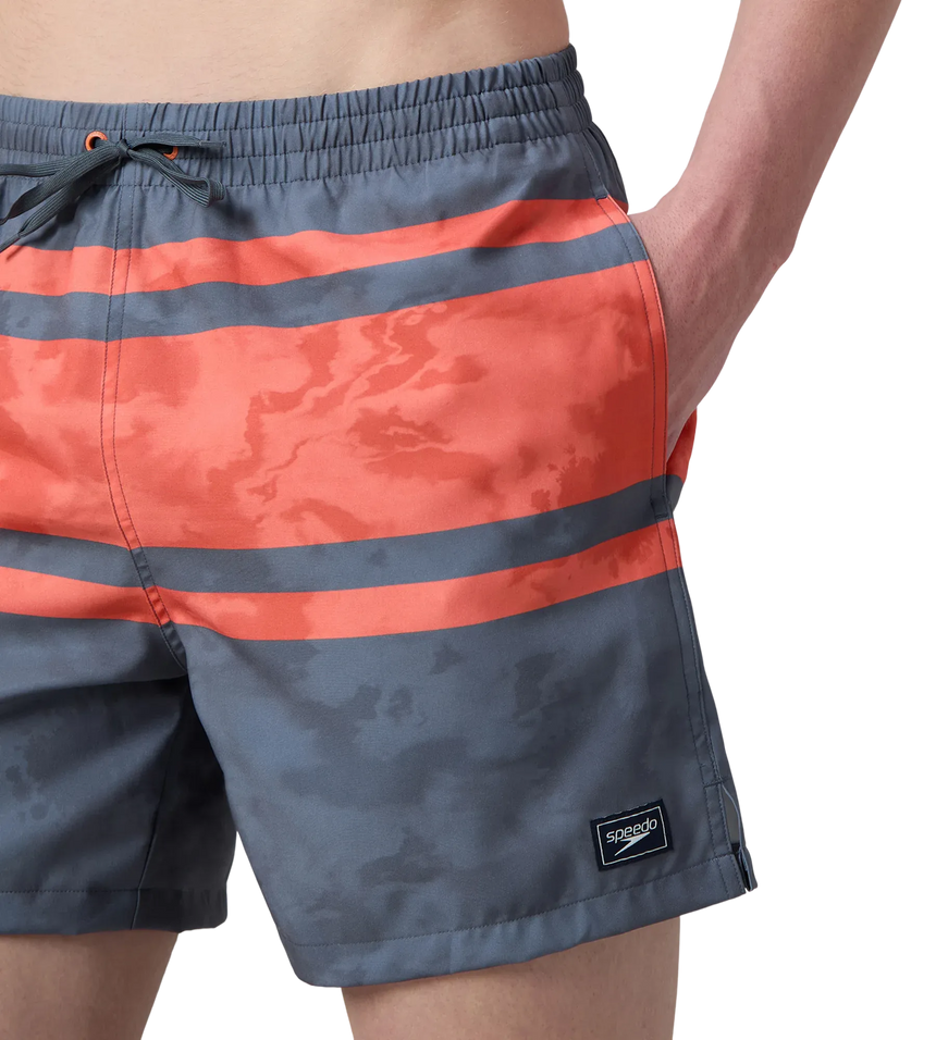 Men's 4 Way Comfort Stretch Essential Printed Watershorts With Side Pockets - Grey Lead & Tropical Coral