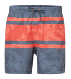 Men's 4 Way Comfort Stretch Essential Printed Watershorts With Side Pockets - Grey Lead & Tropical Coral