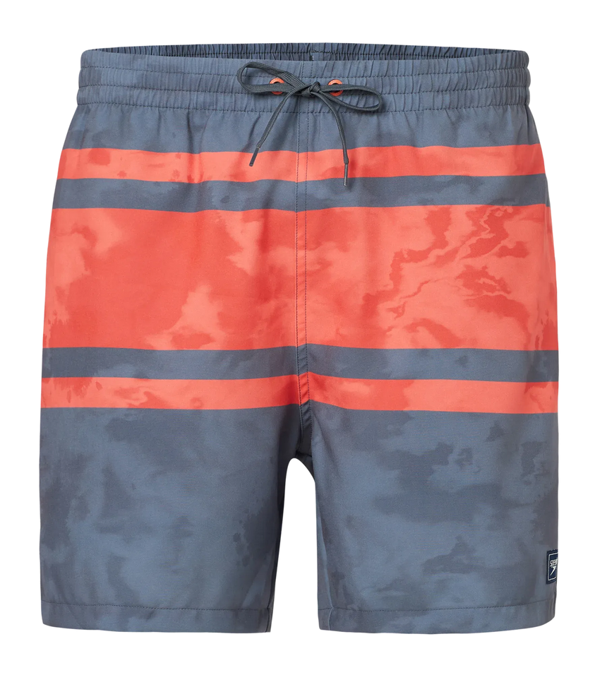 Men's 4 Way Comfort Stretch Essential Printed Watershorts With Side Pockets - Grey Lead & Tropical Coral