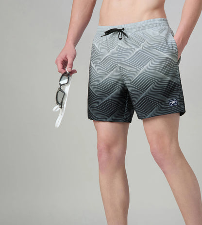 Men's 4 Way Comfort Stretch Essential Printed Watershorts With Side Pockets - Antracite & Coin Grey