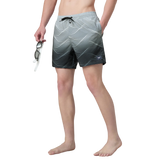Men's 4 Way Comfort Stretch Essential Printed Watershorts With Side Pockets - Antracite & Coin Grey
