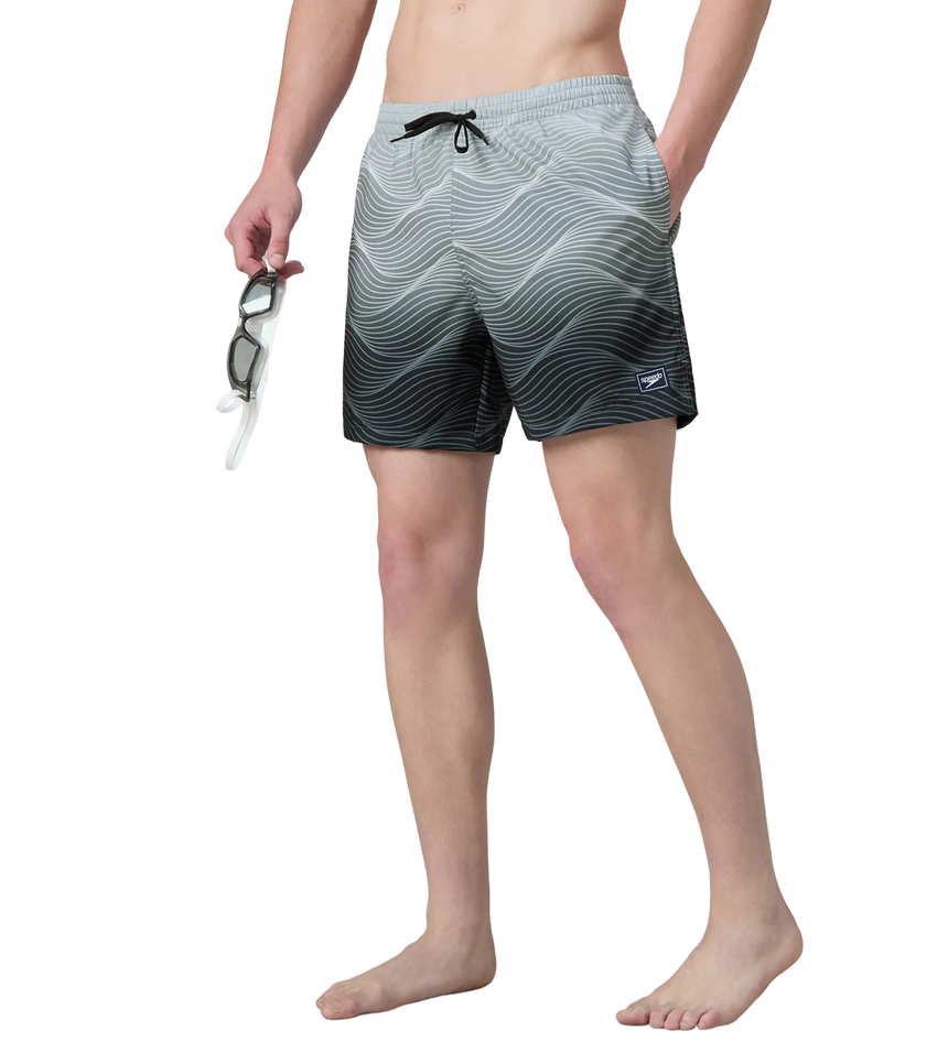 Men's 4 Way Comfort Stretch Essential Printed Watershorts With Side Pockets - Antracite & Coin Grey