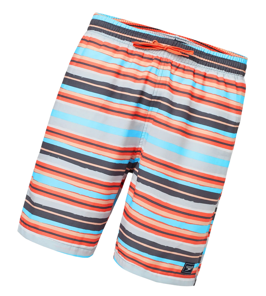 Men's 4 Way Comfort Stretch Essential Printed Watershorts With Side Pockets - Grey Lead & Tropical Coral