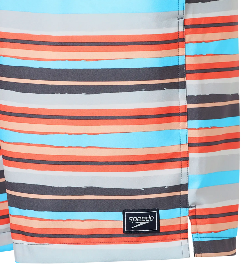 Men's 4 Way Comfort Stretch Essential Printed Watershorts With Side Pockets - Grey Lead & Tropical Coral