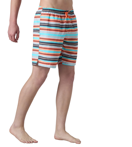 Men's 4 Way Comfort Stretch Essential Printed Watershorts With Side Pockets - Grey Lead & Tropical Coral