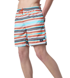 Men's 4 Way Comfort Stretch Essential Printed Watershorts With Side Pockets - Grey Lead & Tropical Coral