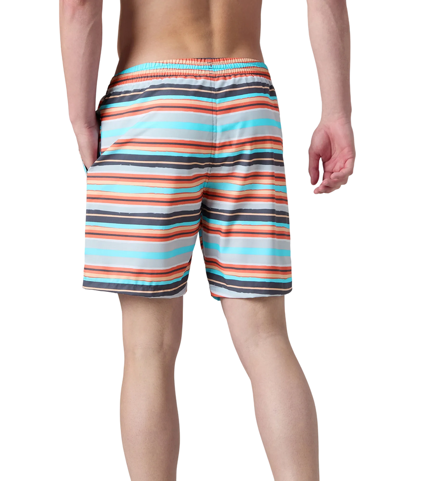 Men's 4 Way Comfort Stretch Essential Printed Watershorts With Side Pockets - Grey Lead & Tropical Coral