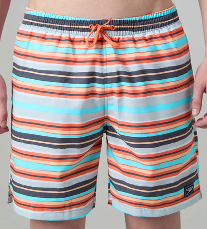 Men's 4 Way Comfort Stretch Essential Printed Watershorts With Side Pockets - Grey Lead & Tropical Coral