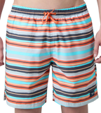 Men's 4 Way Comfort Stretch Essential Printed Watershorts With Side Pockets - Grey Lead & Tropical Coral