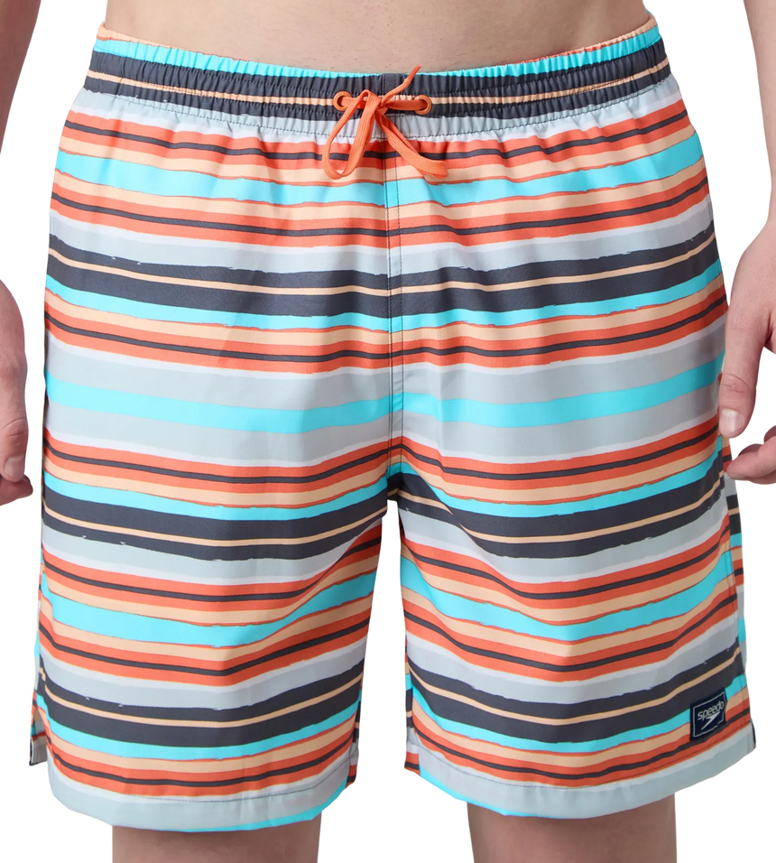 Men's 4 Way Comfort Stretch Essential Printed Watershorts With Side Pockets - Grey Lead & Tropical Coral