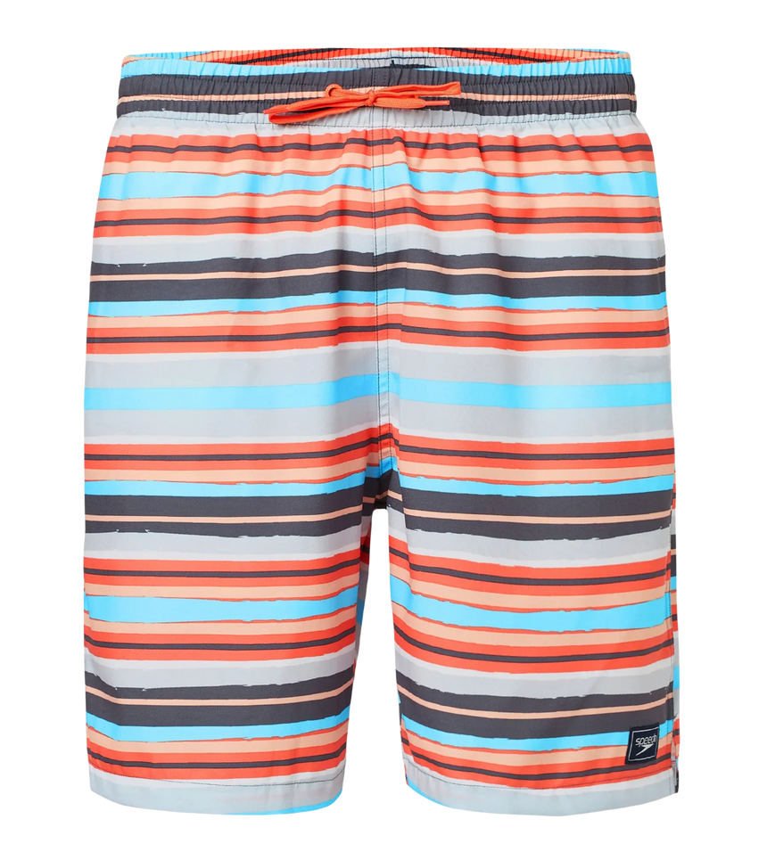Men's 4 Way Comfort Stretch Essential Printed Watershorts With Side Pockets - Grey Lead & Tropical Coral