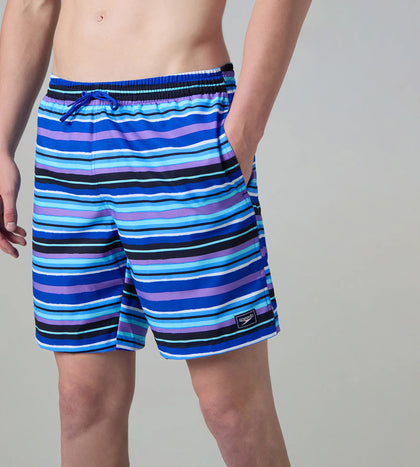 Men's 4 Way Comfort Stretch Essential Printed Watershorts With Side Pockets - Peacoat & Periwinkle Blue