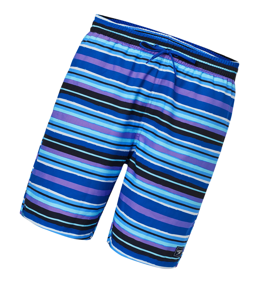 Men's 4 Way Comfort Stretch Essential Printed Watershorts With Side Pockets - Peacoat & Periwinkle Blue
