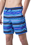Men's 4 Way Comfort Stretch Essential Printed Watershorts With Side Pockets - Peacoat & Periwinkle Blue