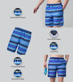Men's 4 Way Comfort Stretch Essential Printed Watershorts With Side Pockets - Peacoat & Periwinkle Blue