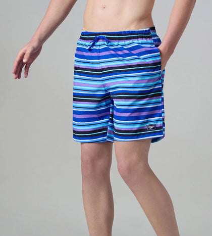 Men's 4 Way Comfort Stretch Essential Printed Watershorts With Side Pockets - Peacoat & Periwinkle Blue