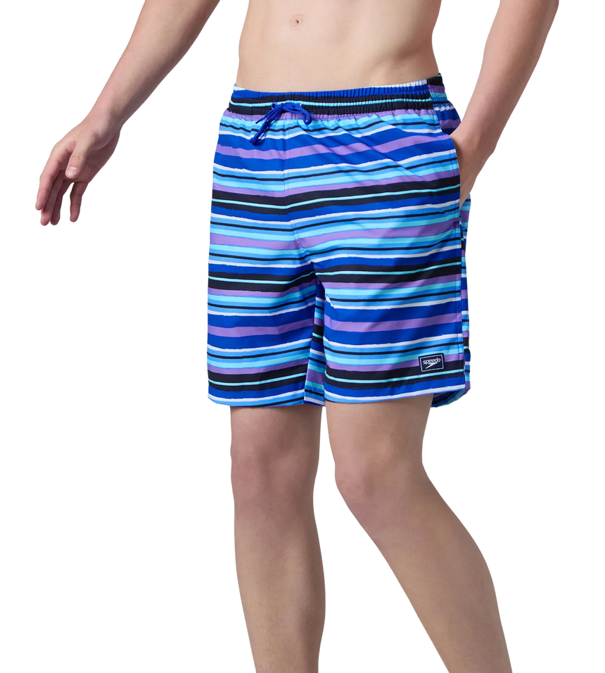 Men's 4 Way Comfort Stretch Essential Printed Watershorts With Side Pockets - Peacoat & Periwinkle Blue