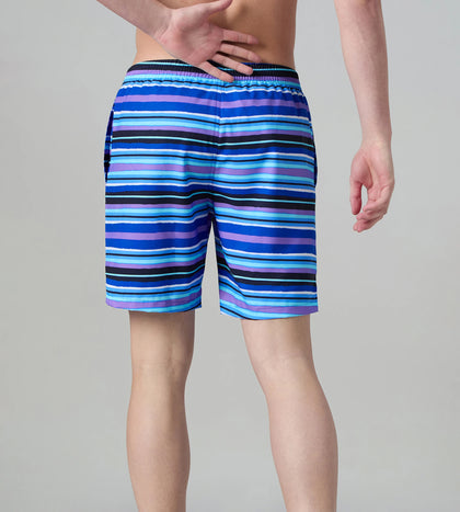 Men's 4 Way Comfort Stretch Essential Printed Watershorts With Side Pockets - Peacoat & Periwinkle Blue