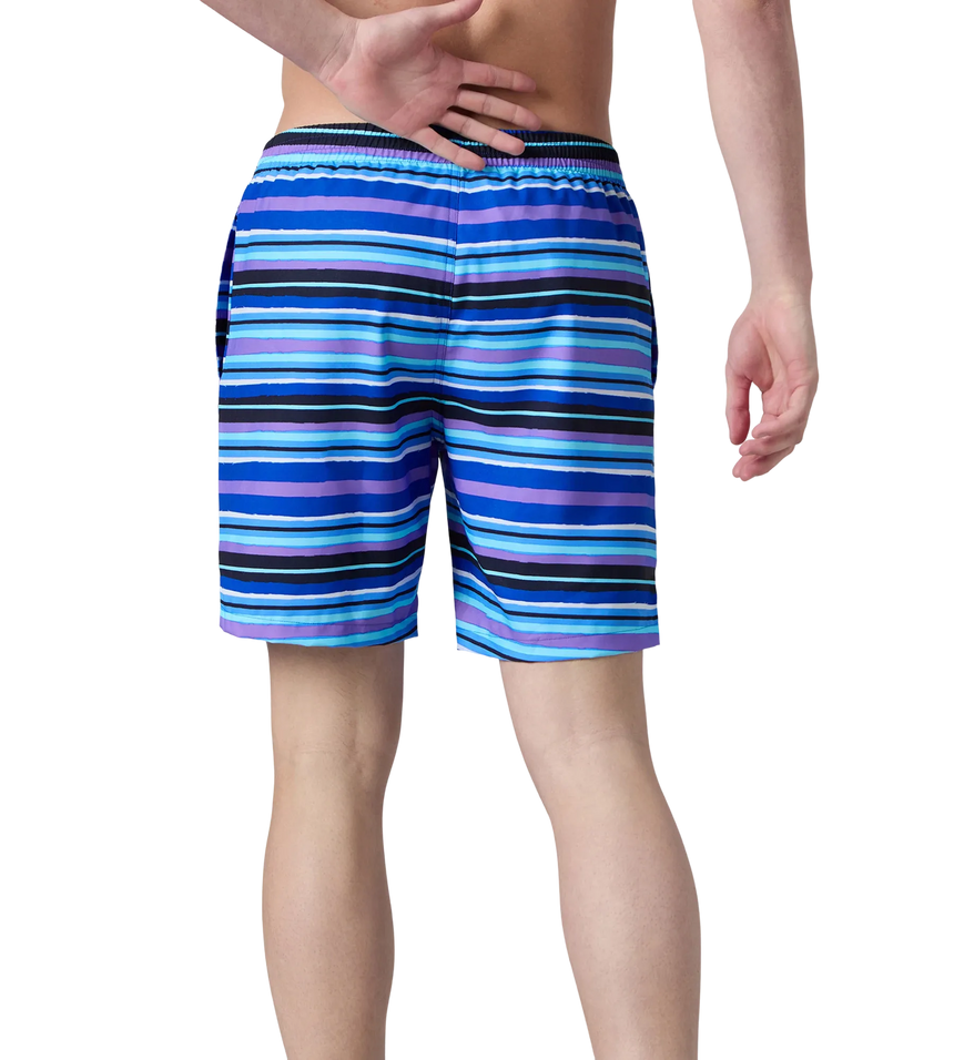 Men's 4 Way Comfort Stretch Essential Printed Watershorts With Side Pockets - Peacoat & Periwinkle Blue