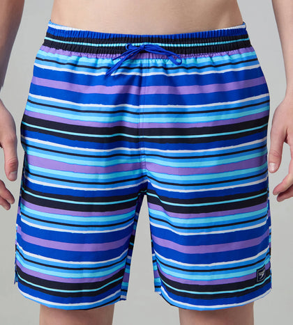 Men's 4 Way Comfort Stretch Essential Printed Watershorts With Side Pockets - Peacoat & Periwinkle Blue