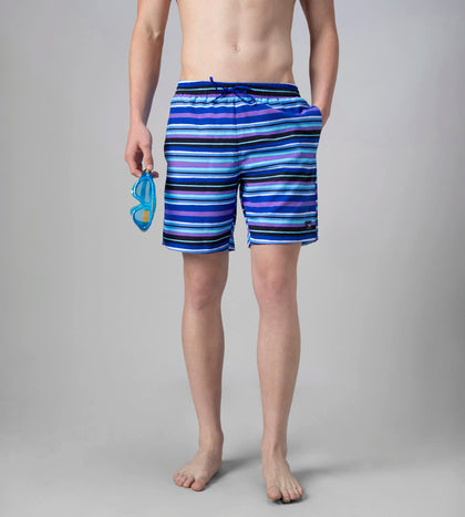 Men's 4 Way Comfort Stretch Essential Printed Watershorts With Side Pockets - Peacoat & Periwinkle Blue