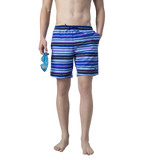 Men's 4 Way Comfort Stretch Essential Printed Watershorts With Side Pockets - Peacoat & Periwinkle Blue