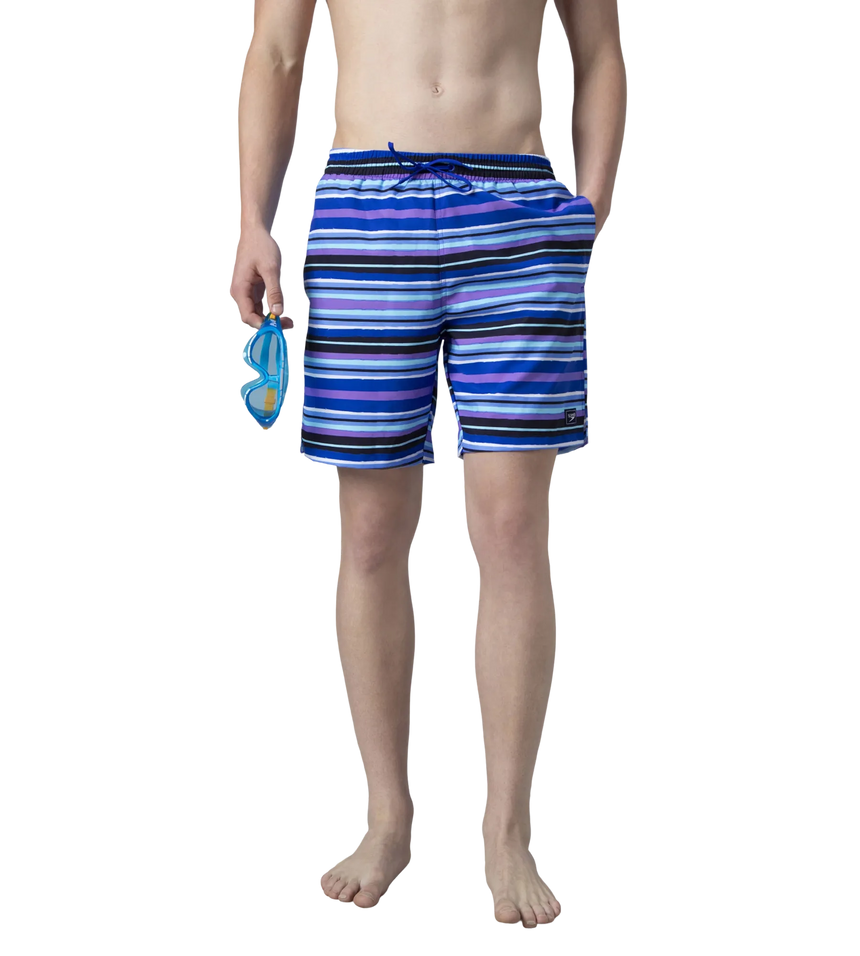 Men's 4 Way Comfort Stretch Essential Printed Watershorts With Side Pockets - Peacoat & Periwinkle Blue