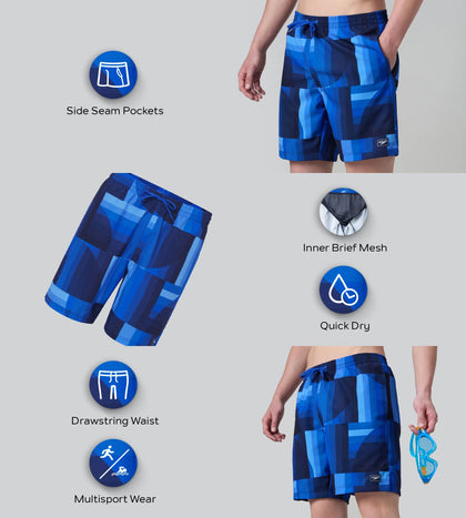 Men's 4 Way Comfort Stretch Essential Printed Watershorts With Side Pockets - Periwinkle Blue