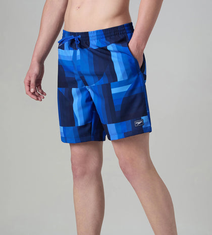 Men's 4 Way Comfort Stretch Essential Printed Watershorts With Side Pockets - Periwinkle Blue