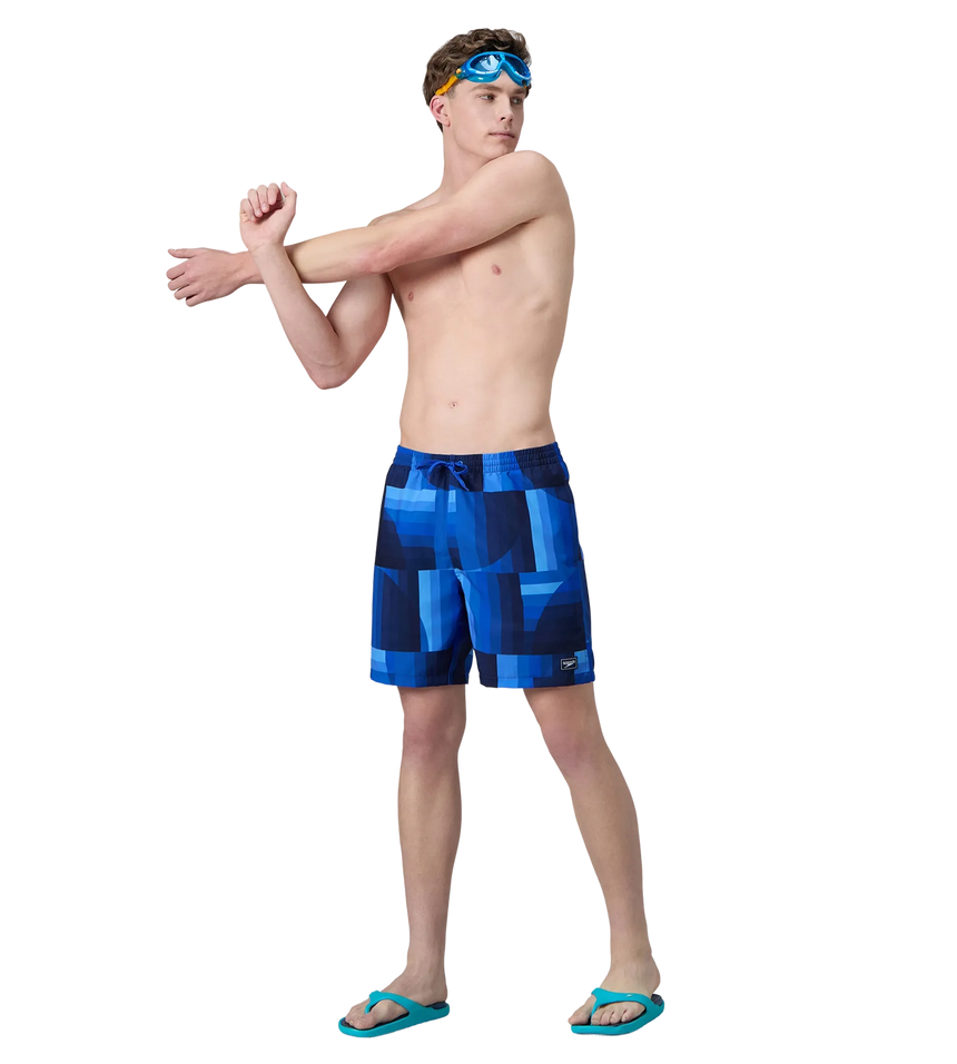 Men's 4 Way Comfort Stretch Essential Printed Watershorts With Side Pockets - Periwinkle Blue