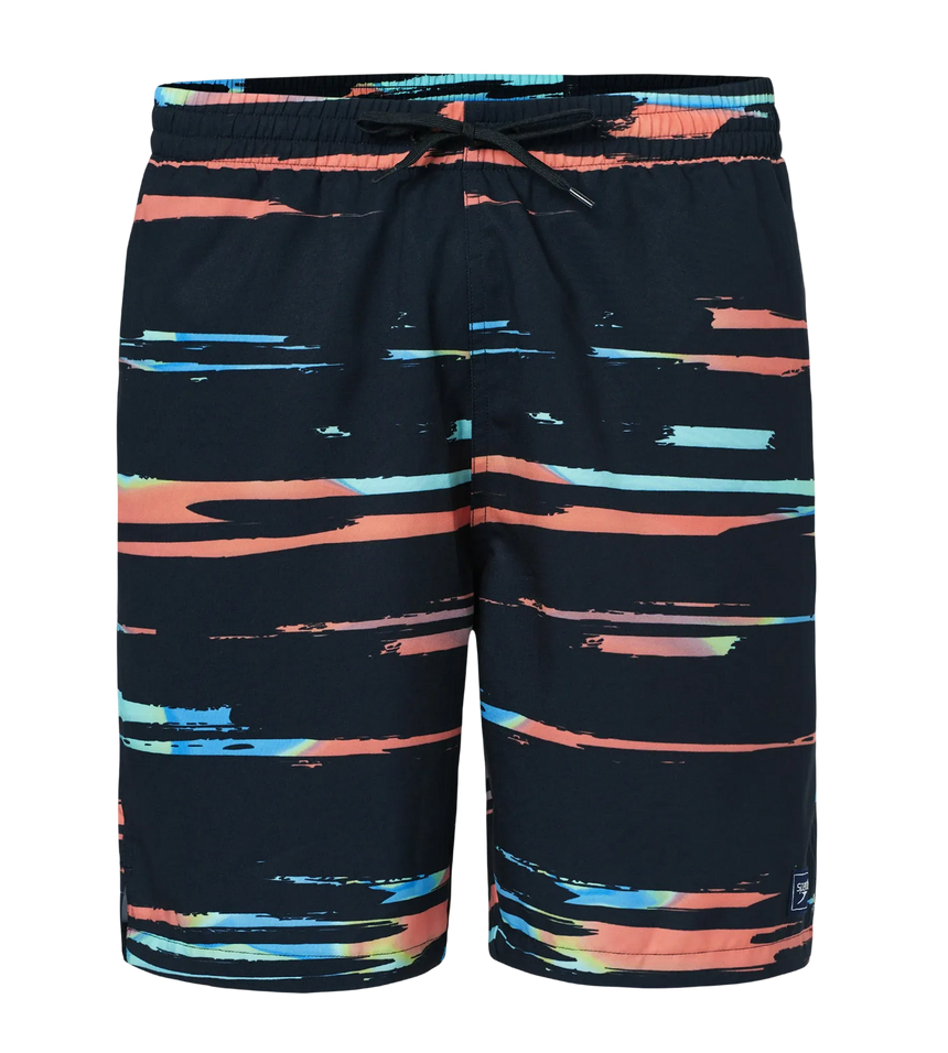 Men's 4 Way Comfort Stretch Essential Printed Watershorts With Side Pockets - Antracite & Tropical Coral