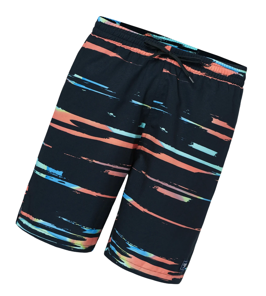 Men's 4 Way Comfort Stretch Essential Printed Watershorts With Side Pockets - Antracite & Tropical Coral