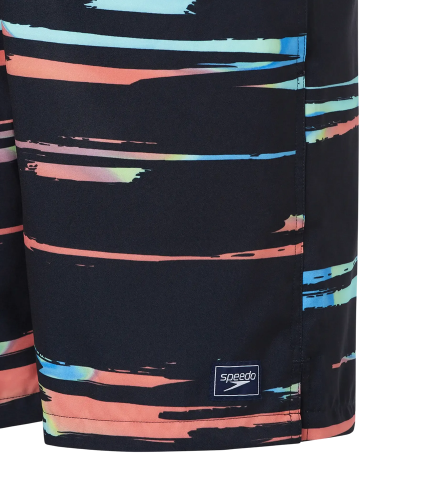 Men's 4 Way Comfort Stretch Essential Printed Watershorts With Side Pockets - Antracite & Tropical Coral