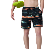 Men's 4 Way Comfort Stretch Essential Printed Watershorts With Side Pockets - Antracite & Tropical Coral